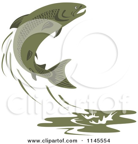 Clipart of a Leaping Green Salmon Fish - Royalty Free Vector Illustration by patrimonio