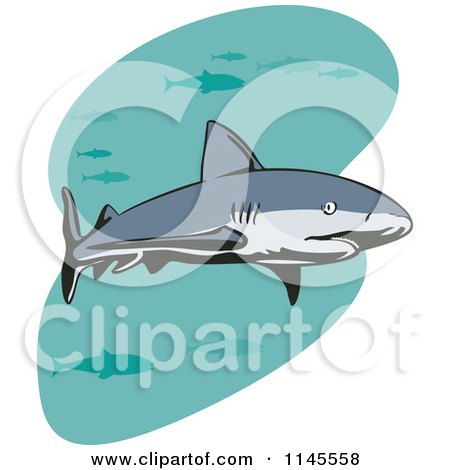 Clipart of a Shark Swimming with Fish 2 - Royalty Free Vector Illustration by patrimonio