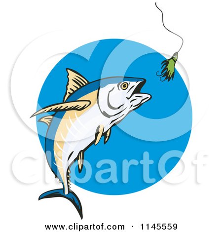 Clipart of an Albacore Tuna Fish Chasing a Lure 2 - Royalty Free Vector Illustration by patrimonio