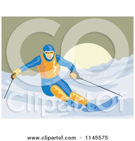 Clipart of a Skier Going Downhill - Royalty Free Vector Illustration by patrimonio