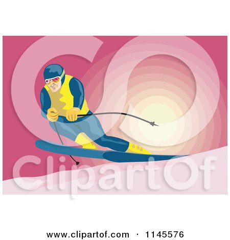 Clipart of a Skiier over Pink - Royalty Free Vector Illustration by patrimonio