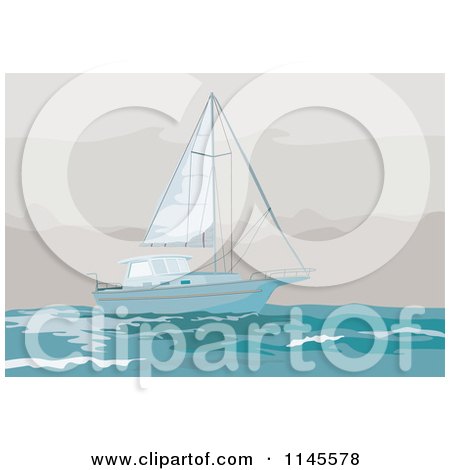 Clipart of a Sailboat in a Storm - Royalty Free Vector Illustration by patrimonio