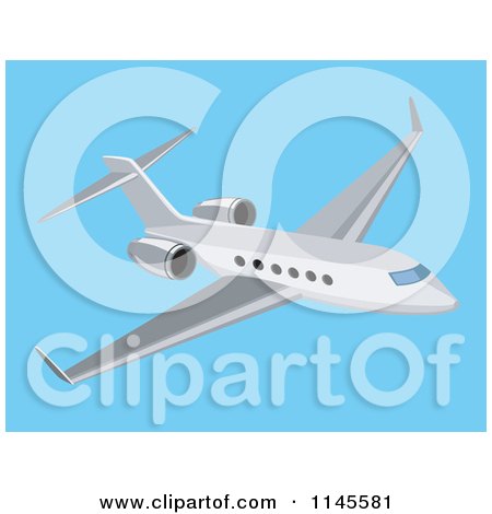 Clipart of a Commercial Airplane in a Blue Sky - Royalty Free Vector Illustration by patrimonio