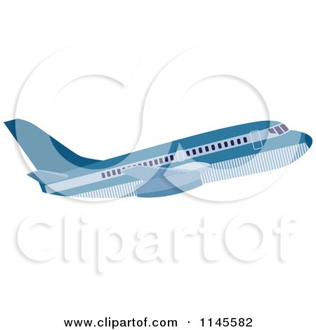 Clipart of a Blue Jumbo Jet Airbus - Royalty Free Vector Illustration by patrimonio