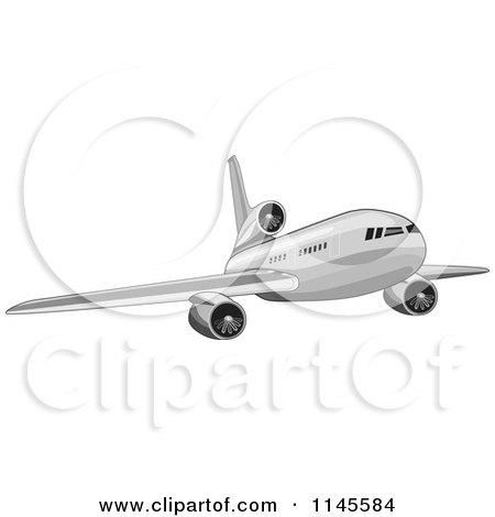 Clipart of a Flying White Commercial Airplane 2 - Royalty Free Vector Illustration by patrimonio