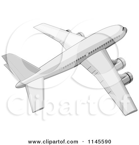 Clipart of a Flying White Commercial Airplane - Royalty Free Vector Illustration by patrimonio