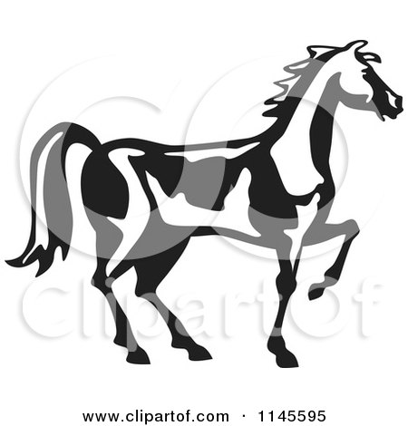 Clipart of a Black and White Horse in Profile - Royalty Free Vector Illustration by patrimonio