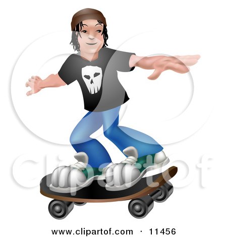 Young Man Holding His Arms Out to Maintain Balance While Skateboarding Clipart Illustration by AtStockIllustration