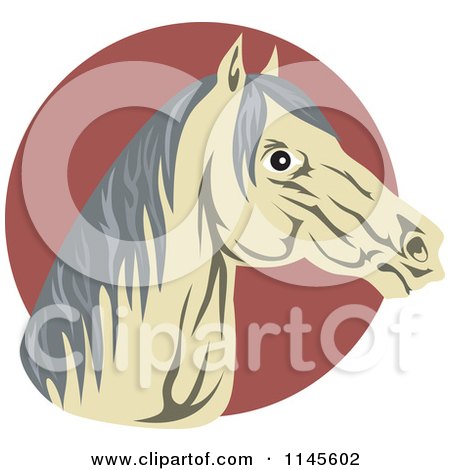 Clipart of a Horse Head over a Circle - Royalty Free Vector Illustration by patrimonio