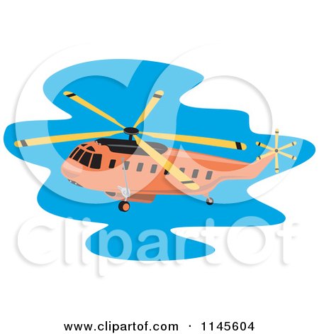 Clipart of a Flying Orange Helicopter - Royalty Free Vector Illustration by patrimonio