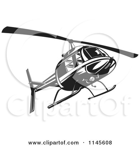 Clipart of a Retro Black and White Helicopter - Royalty Free Vector Illustration by patrimonio