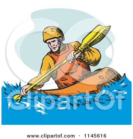 Clipart of a Kayaker Paddling 3 - Royalty Free Vector Illustration by patrimonio