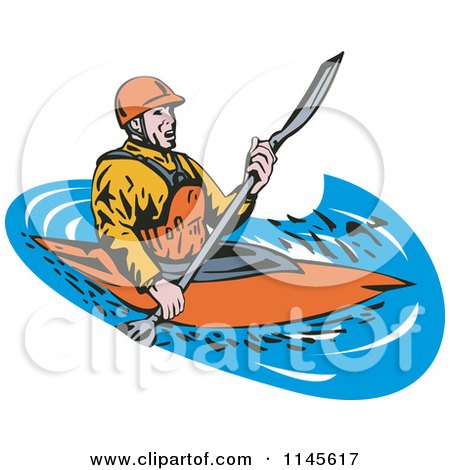 Clipart of a Kayaker Paddling 2 - Royalty Free Vector Illustration by patrimonio