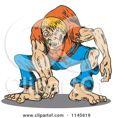 Clipart of a Hunchback Man Pointing Outwards - Royalty Free Vector Illustration by patrimonio
