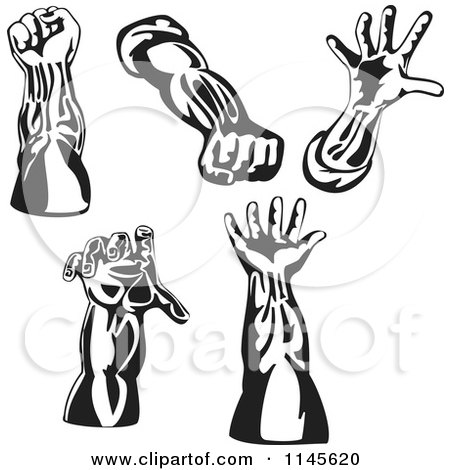 Clipart of Retro Black and White Hands - Royalty Free Vector Illustration by patrimonio