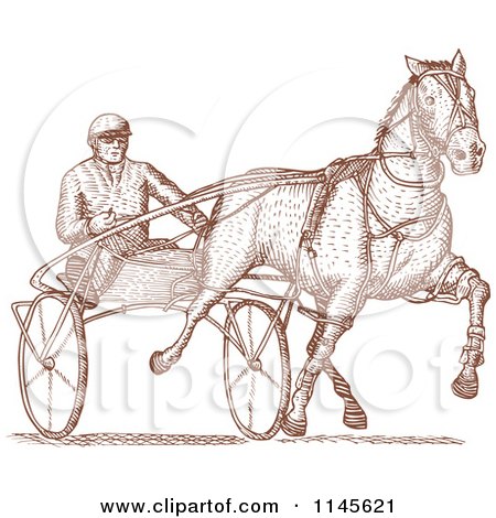Clipart of an Engraved Horse Harness Racer - Royalty Free Vector Illustration by patrimonio