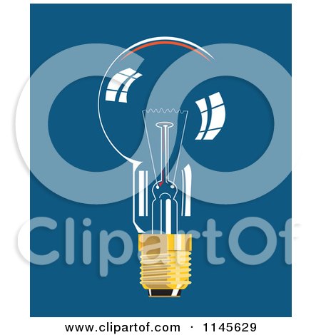 Clipart of a Glass Lightbulb on Blue - Royalty Free Vector Illustration by patrimonio