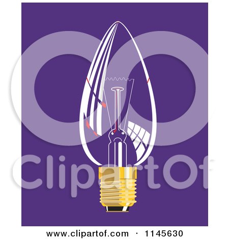Clipart of a Glass Lightbulb on Purple - Royalty Free Vector Illustration by patrimonio