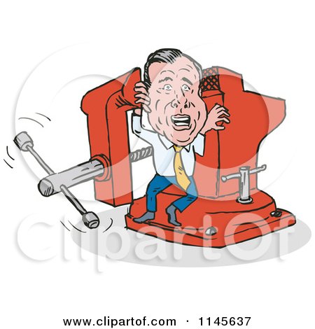 Clipart of a Man Being Squeezed in Vice Grips - Royalty Free Vector Illustration by patrimonio