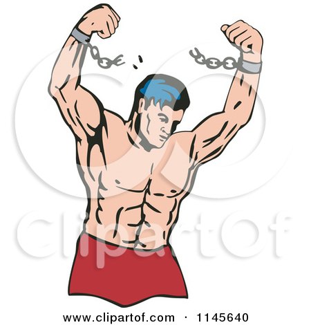 Clipart of a Strong Man Breaking Free from Chains - Royalty Free Vector Illustration by patrimonio