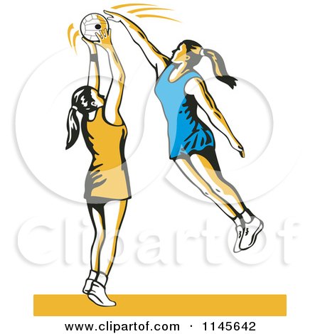 Clipart of a Retro Female Netball Player Blocking - Royalty Free Vector Illustration by patrimonio
