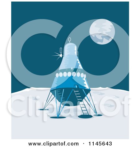Clipart of a Retro Lunar Landing Module on the Moon - Royalty Free Vector Illustration by patrimonio