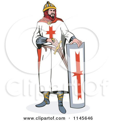 Clipart of a Retro Knight with a Sword and Shield - Royalty Free Vector Illustration by patrimonio