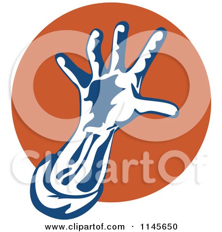 Clipart of a Retro Hand Reaching over an Orange Circle - Royalty Free Vector Illustration by patrimonio
