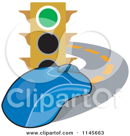 Clipart of a Traffic Light and Computer Mouse on a Road - Royalty Free Vector Illustration by patrimonio
