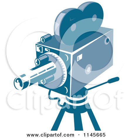 Clipart of a Retro Blue Movie Camera - Royalty Free Vector Illustration by patrimonio