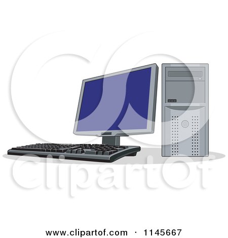 Clipart of a Desktop Computer with a Flat Screen - Royalty Free Vector Illustration by patrimonio
