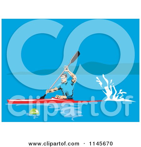 Clipart of a Kayaker Paddling on a Lake - Royalty Free Vector Illustration by patrimonio