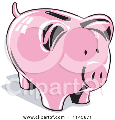 Clipart of a Retro Pink Piggy Coin Bank - Royalty Free Vector Illustration by patrimonio