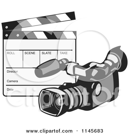 Clipart of a Retro Video Camera and Clapper Board - Royalty Free Vector Illustration by patrimonio