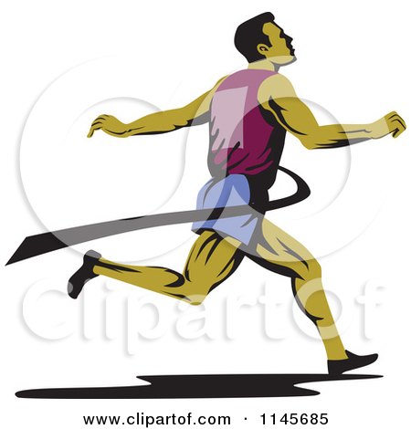 Clipart of a Retro Runner Sprinting Through the Finish Line - Royalty Free Vector Illustration by patrimonio