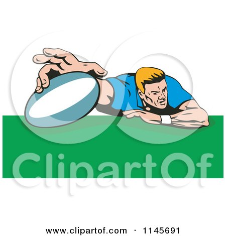 Clipart of a Rugby Player Diving 2 - Royalty Free Vector Illustration by patrimonio