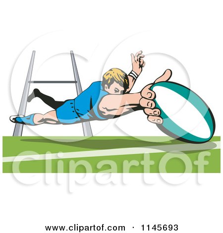 Clipart of a Rugby Player Diving 1 - Royalty Free Vector Illustration by patrimonio