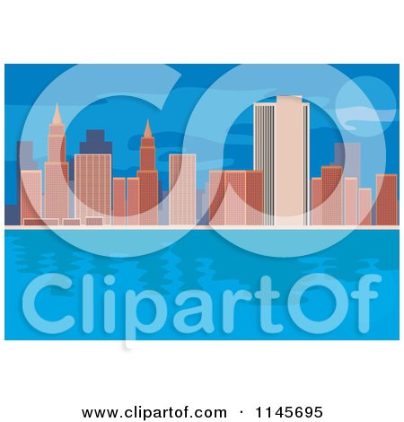 Clipart of Waterfront City Skyscrapers at Night - Royalty Free Vector Illustration by patrimonio