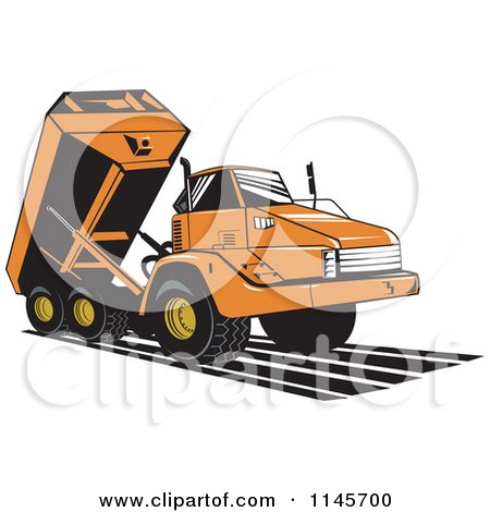 Clipart of a Retro Orange Dump Truck - Royalty Free Vector Illustration by patrimonio