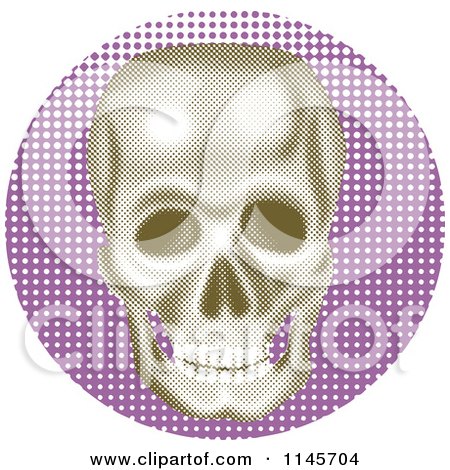 Clipart of a Halftone Skull over Purple - Royalty Free Vector Illustration by patrimonio