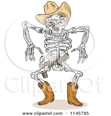 Clipart of a Sketched Skeleton Cowboy Ready to Draw - Royalty Free Vector Illustration by patrimonio