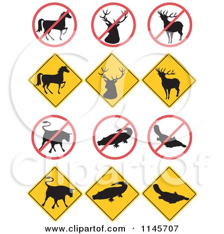 Clipart of Wildlife Road Signs - Royalty Free Vector Illustration by patrimonio