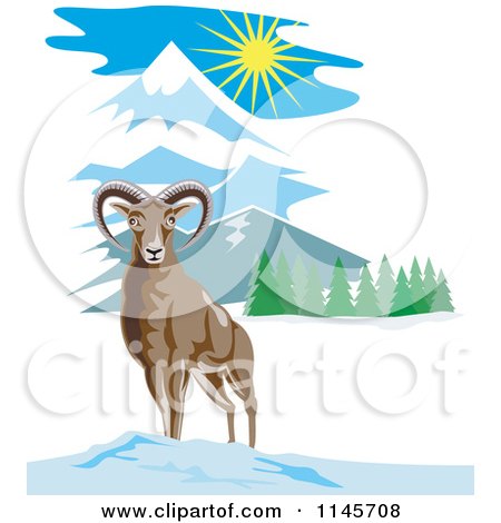 Clipart of a Wild Mouflon Mountain Sheep - Royalty Free Vector Illustration by patrimonio