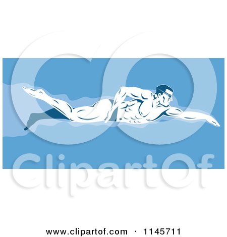 Clipart of a Retro Male Swimmer 1 - Royalty Free Vector Illustration by patrimonio