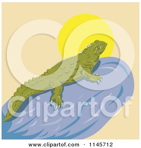 Clipart of a Tuatara Lizard Sun Bathing - Royalty Free Vector Illustration by patrimonio