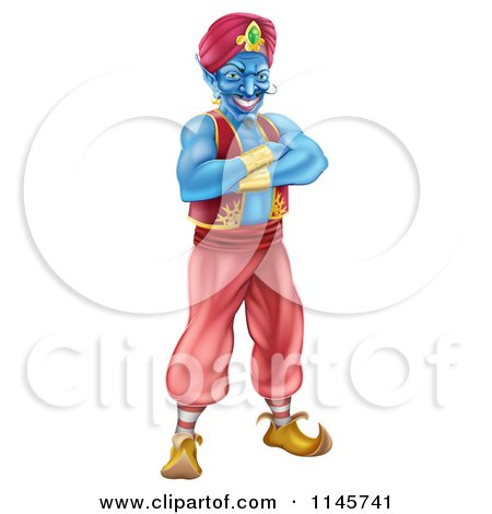 Clipart of a Grinning Evil Blue Genie - Royalty Free Vector Illustration by AtStockIllustration