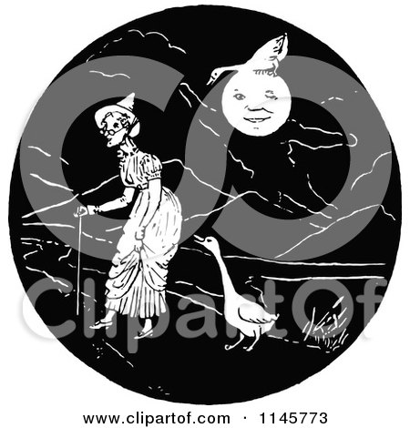 Clipart of a Retro Vintage Black and White Woman and Geese - Royalty Free Vector Illustration by Prawny Vintage
