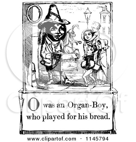 Clipart of a Retro Vintage Black and White Letter Page with O Was an Organ Boy Who Played for His Bread Text - Royalty Free Vector Illustration by Prawny Vintage
