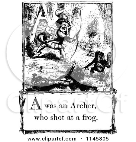 Clipart of a Retro Vintage Black and White Letter Page with a Was an Archer Who Shot at a Frog Text - Royalty Free Vector Illustration by Prawny Vintage
