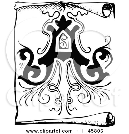 Clipart of a Retro Vintage Black and White Letter a on a Scroll - Royalty Free Vector Illustration by Prawny Vintage